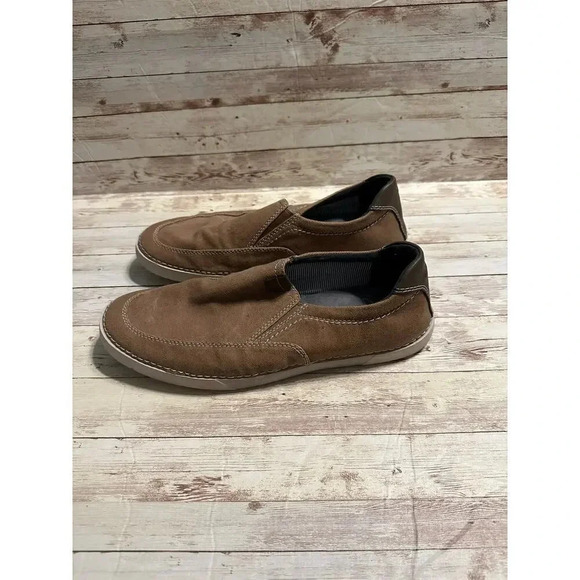 Clarks Slip-On Shoe Canvas Size 10.5 Brown Walking Casual Comfy Rubber Sole - Picture 8 of 11